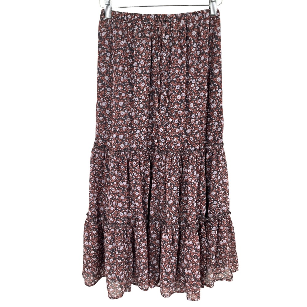 Aerie Tiered Maxi Skirt Womens XS Floral Chiffon Boho Festival Flowy Cottagecore